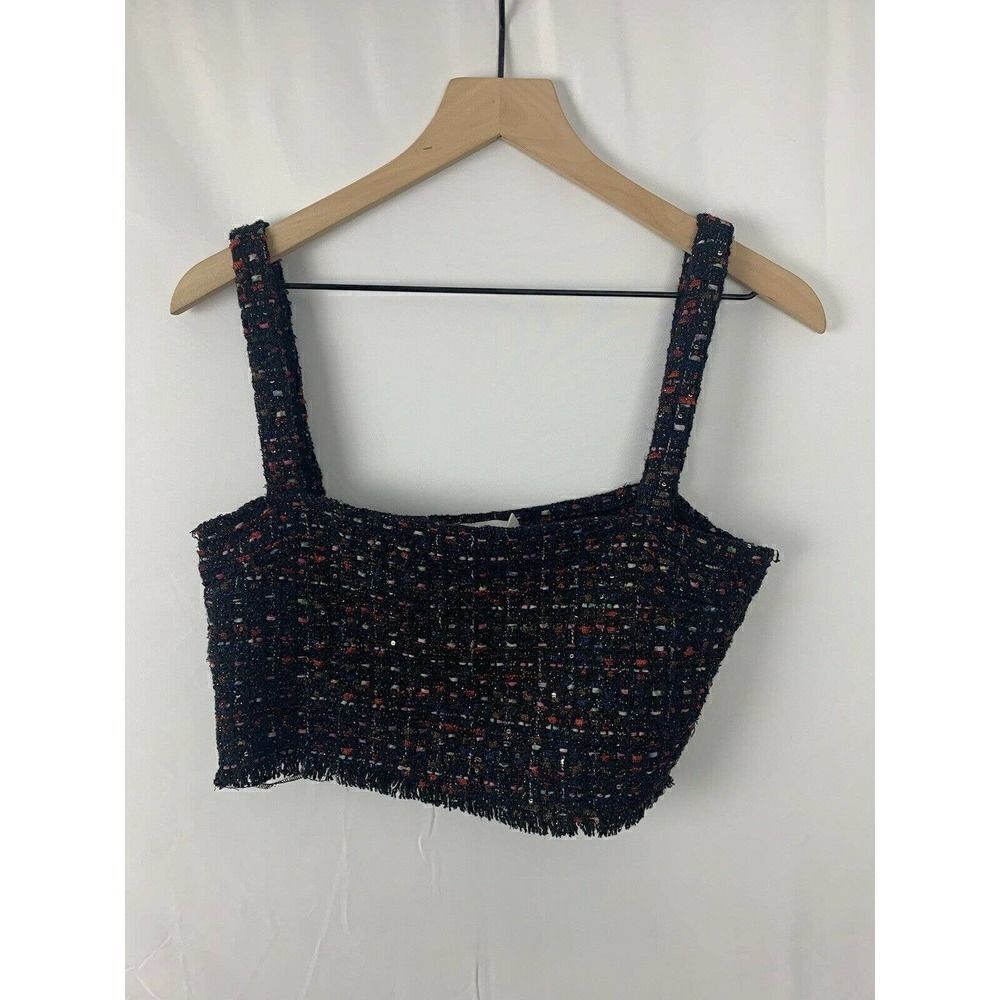 Women’s Line + Dot Multi Color Anya Tweed Crop Top Fringe S